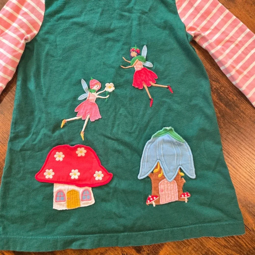 Mini Boden Kids Fairy Mushroom Lift-the-Flap‎ Long Sleeve Tee Green Pink 5-6Y